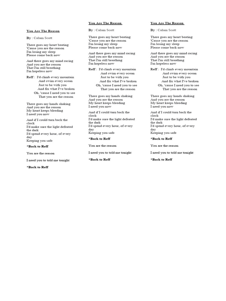 Lirik lagu you are the reason pdf british songs song forms