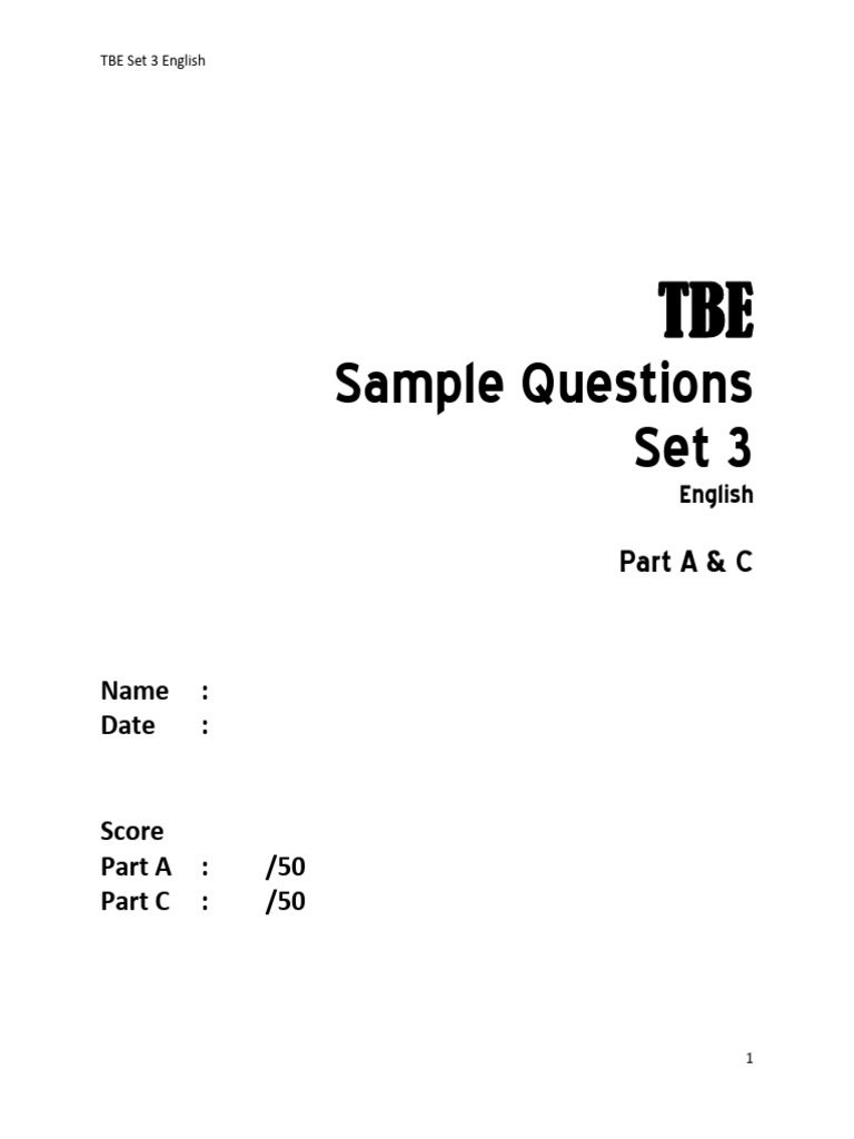 TBE Exam Set 3: English Questions | PDF