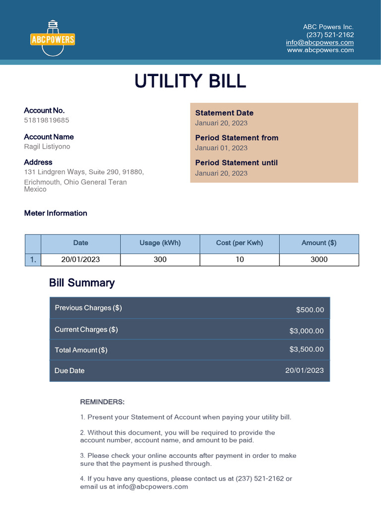 Ohio Utility Bill Statement Sample | PDF