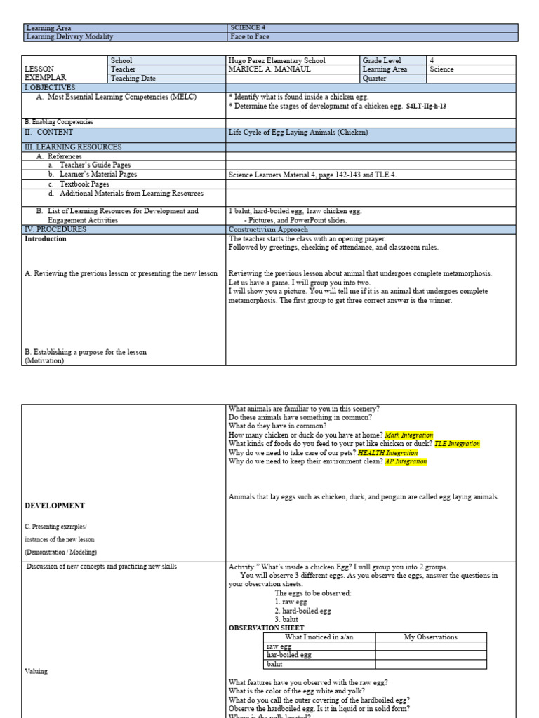 SCIENCE 4 LESSON PLAN For Demo | PDF | Wellness