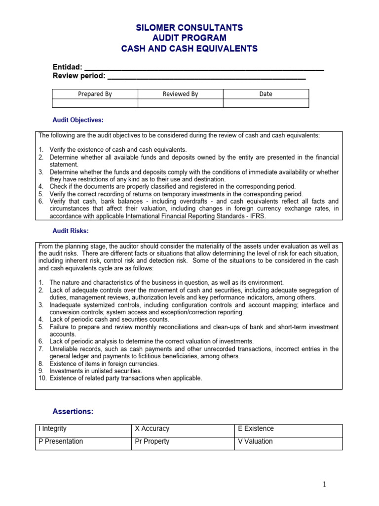 1 Cash and Equivalent Audit Program | PDF | Audit | Cheque