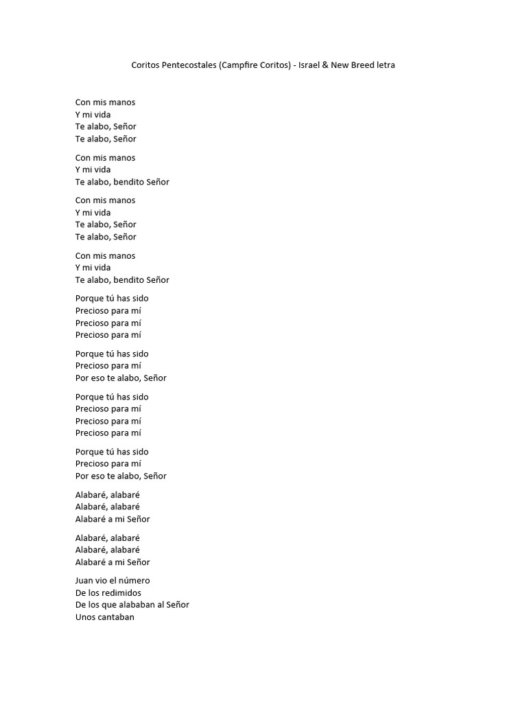 Coritos Pentecostales Letra Pdf