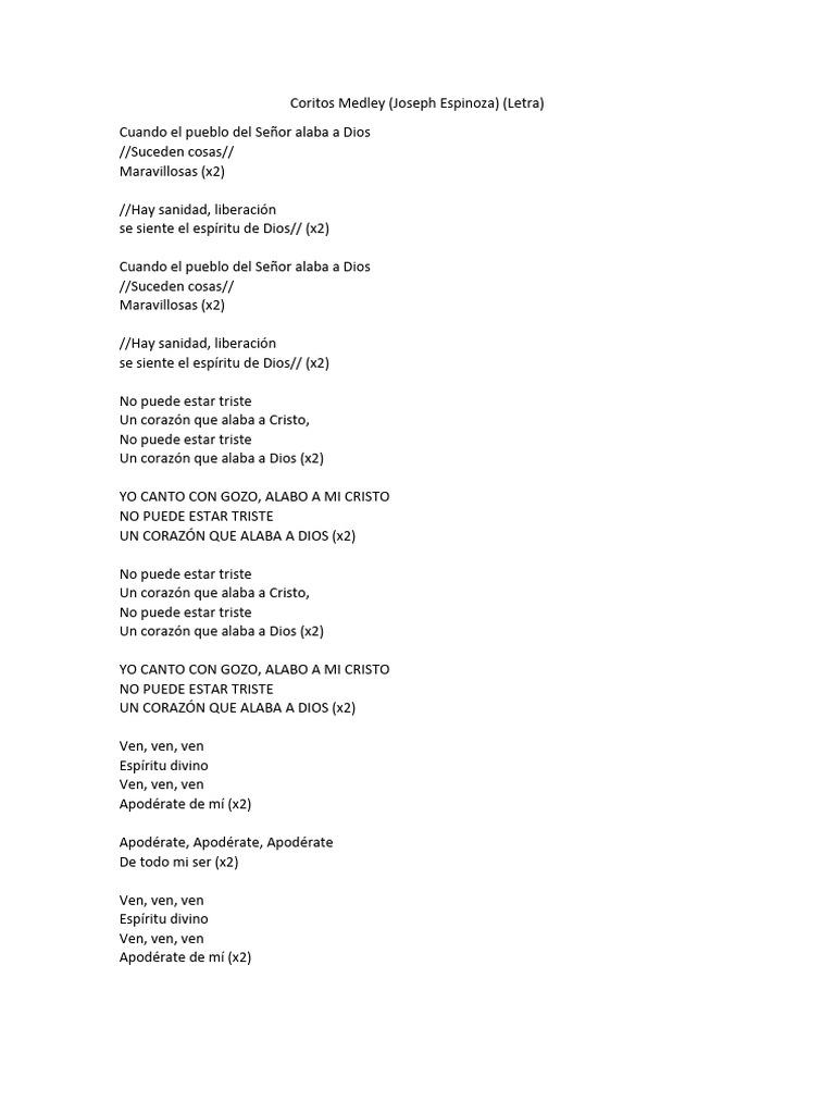 Coritos Medley Joseph Espinoza Letra Pdf