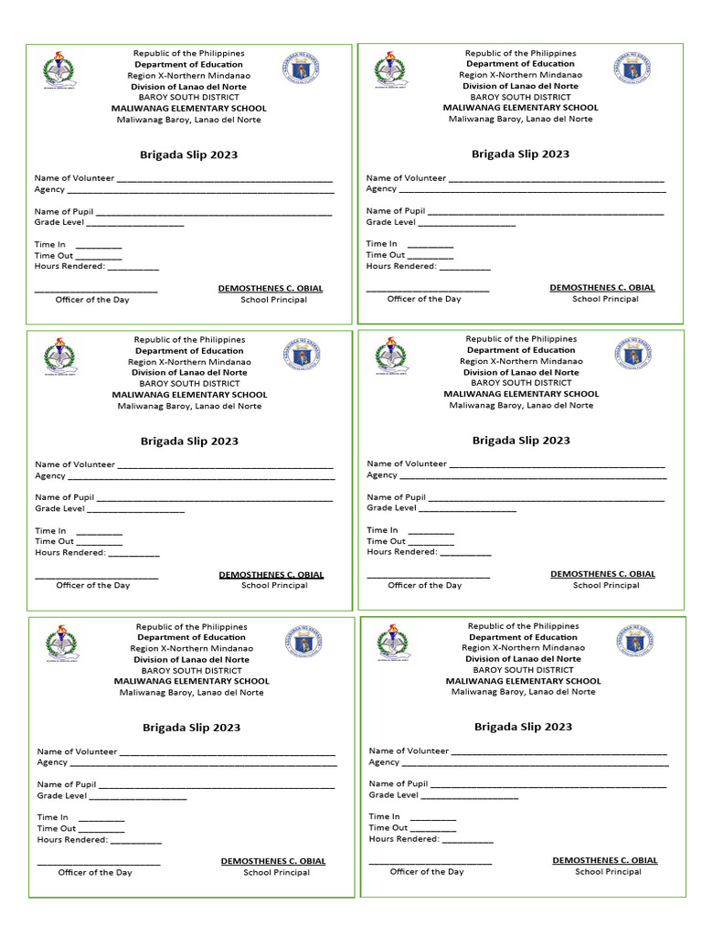 Sample Of Brigada Slip