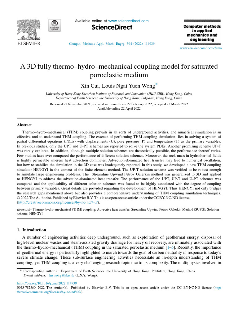 A 3D Fully ThermoHydroMechanical Coupling Model For Saturated