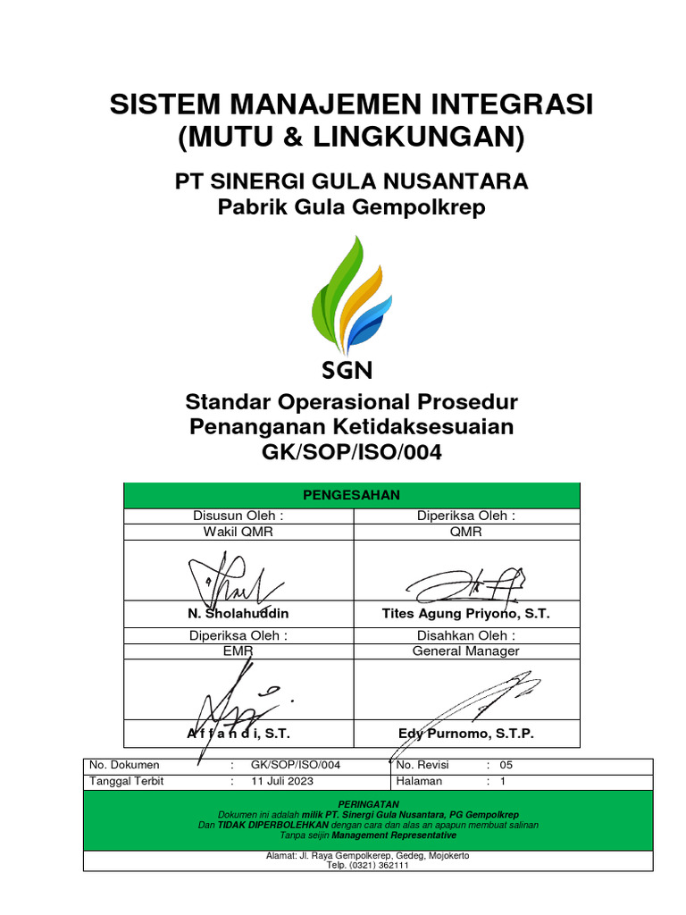 Gk Sop Iso 004 Rev 05 Prosedur Penanganan Ketidaksesuaian Pdf