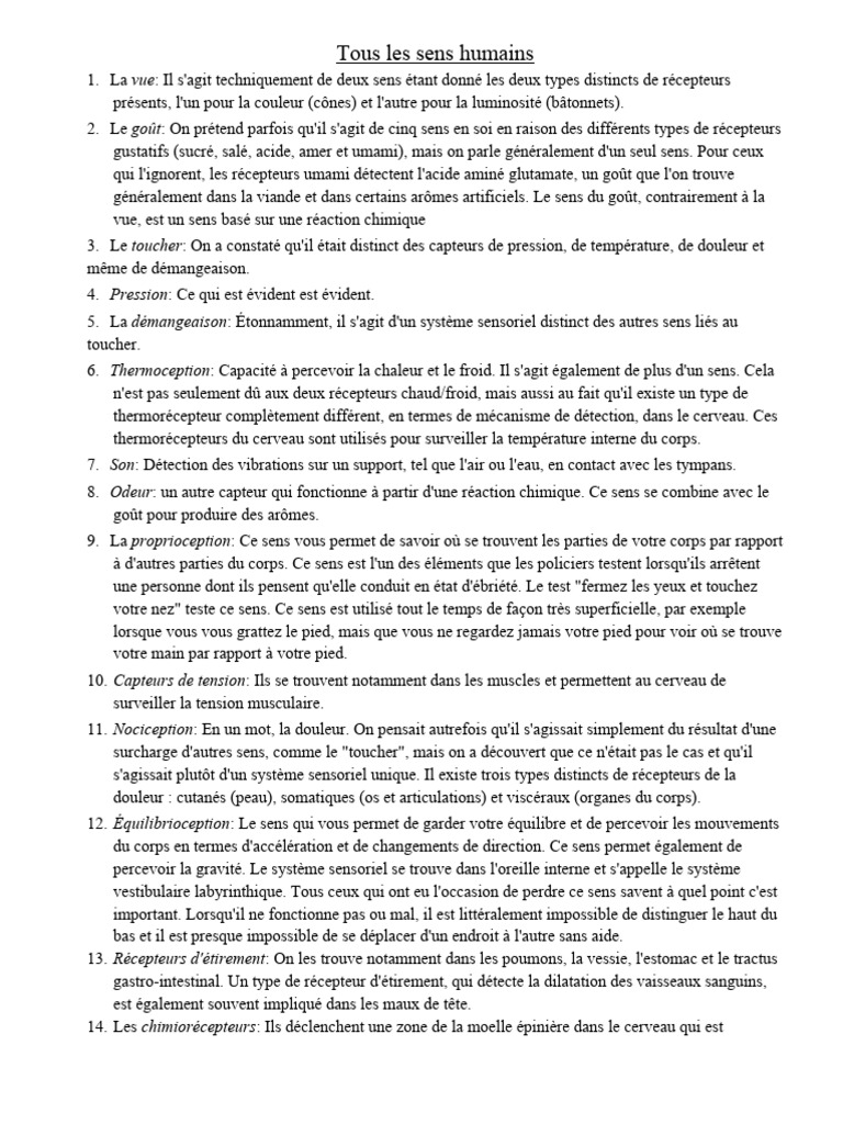 Les sens humains expliqués | PDF | Sens (physiologie) | la perception