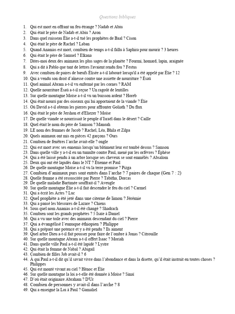 2000 Questions Bibliques et Réponses | PDF | Jacob | Paul l'apôtre