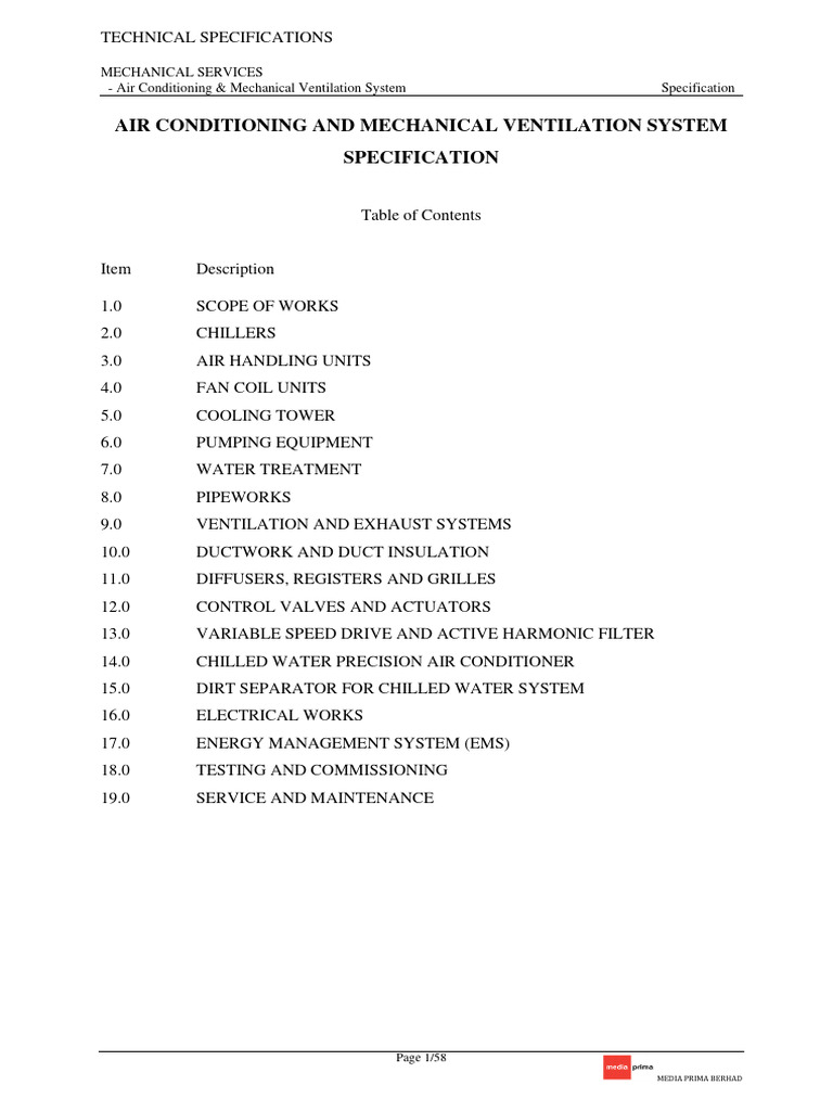 Technical Specification - ACMV 221222 | PDF | Electric Motor | Air ...