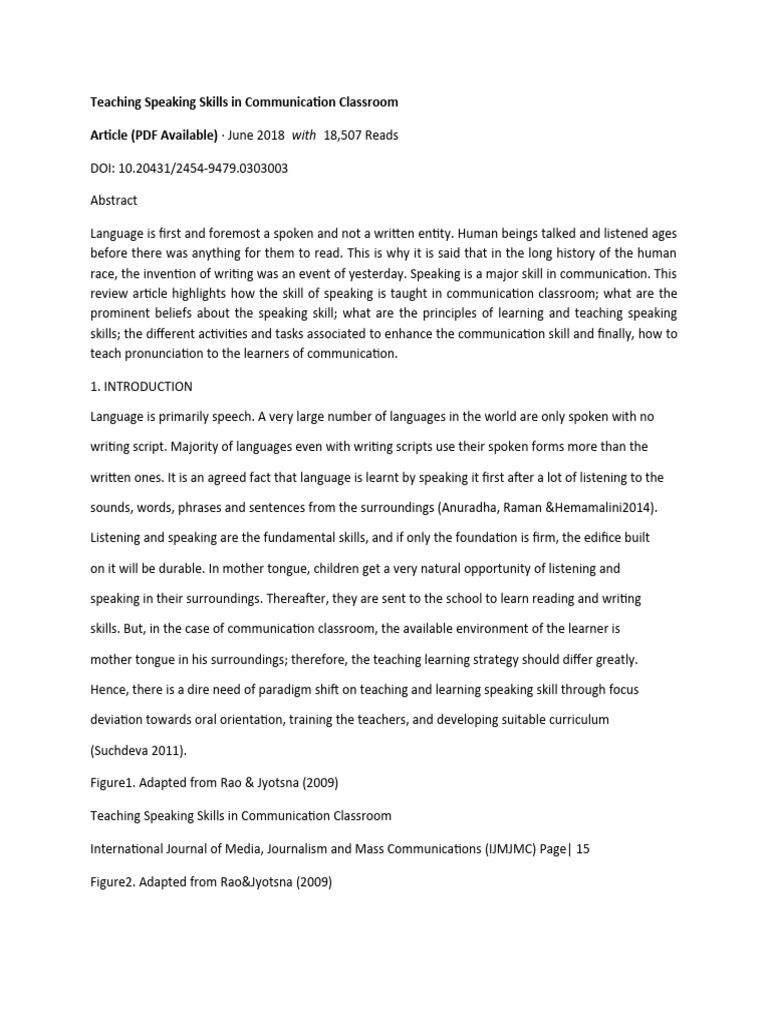 Teaching Speaking Skills in Classrooms | PDF | English As A Second Or ...
