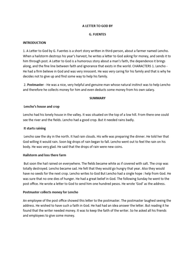 A letter to god summary pdf hail