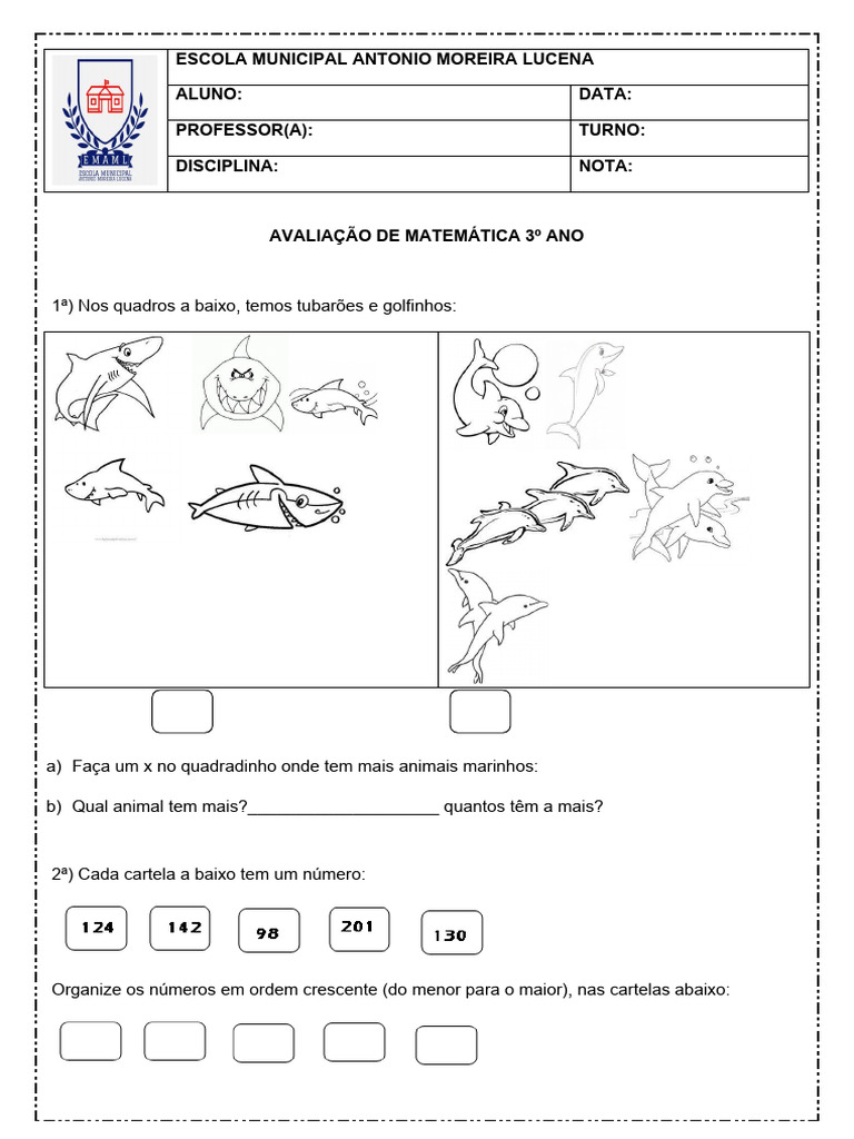 Avaliacao de Matematica 3º Ano | PDF