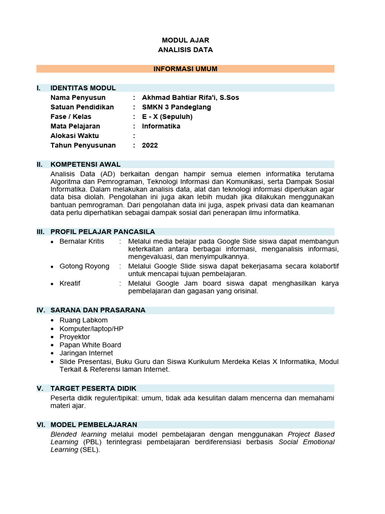 Informatika Bab 6 Analisis Data Pdf