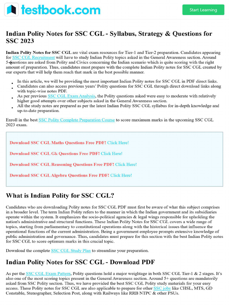 Indian Polity Notes For SSC CGL | PDF