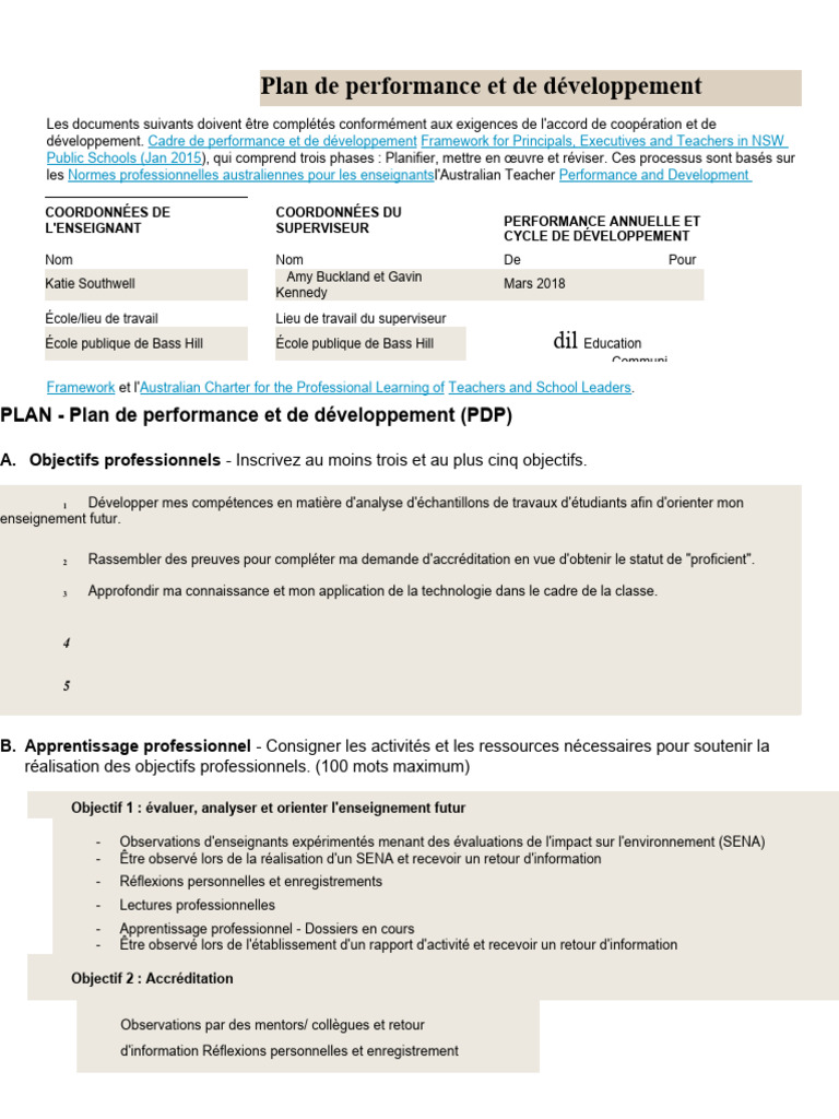 PLAN - Plan de Performance Et de Développement (PDP) | PDF