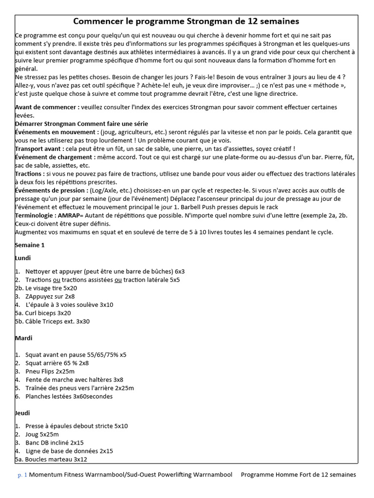 Programme Strongman 12 Semaines-2 PDF | PDF | Musculation | Forme physique