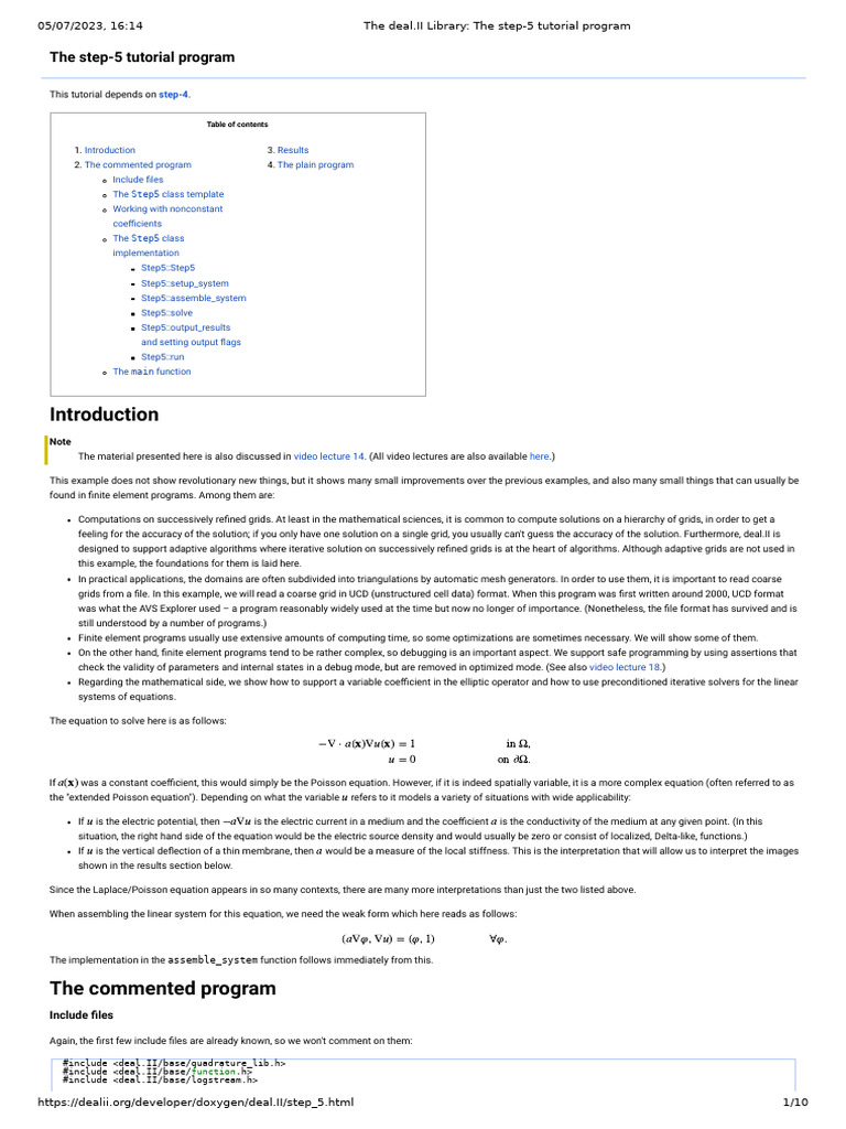 The Deal - II Library - The Step-5 Tutorial Program | PDF | Variable ...