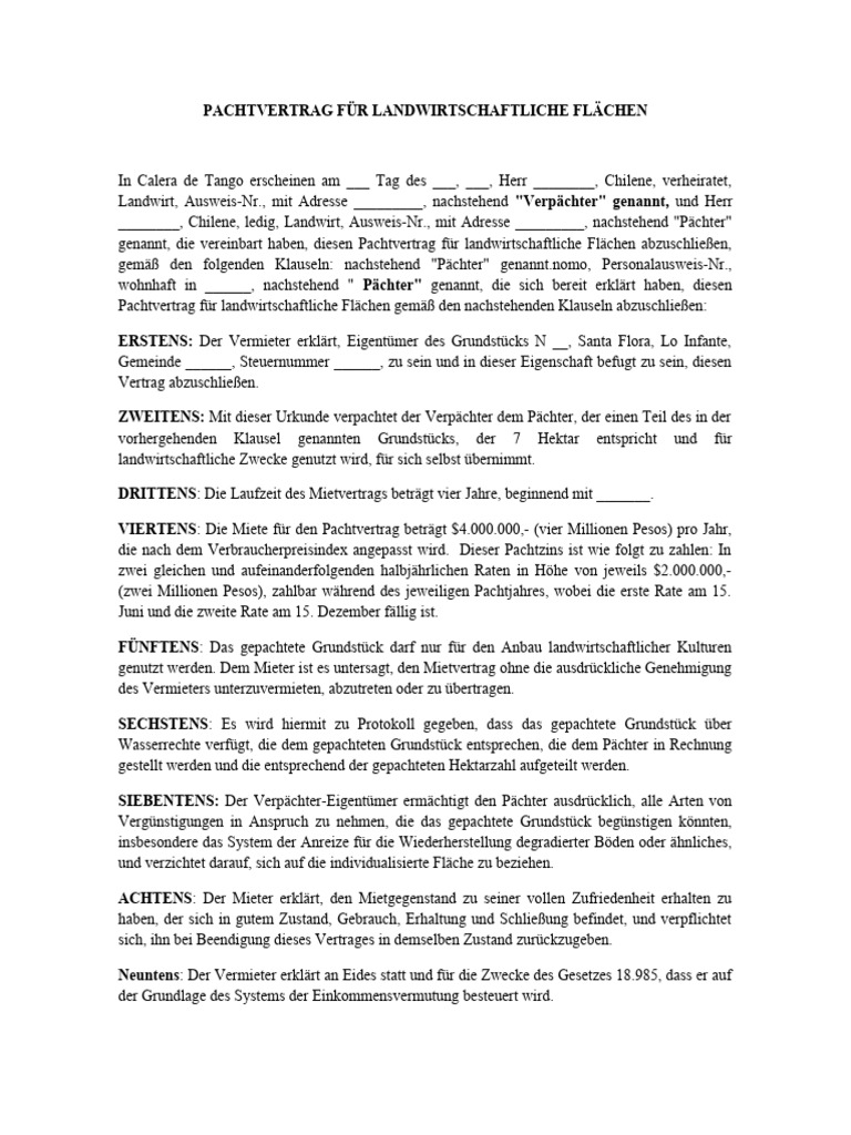 Pachtvertrag Für Landwirtschaftliche Grundstücke | PDF