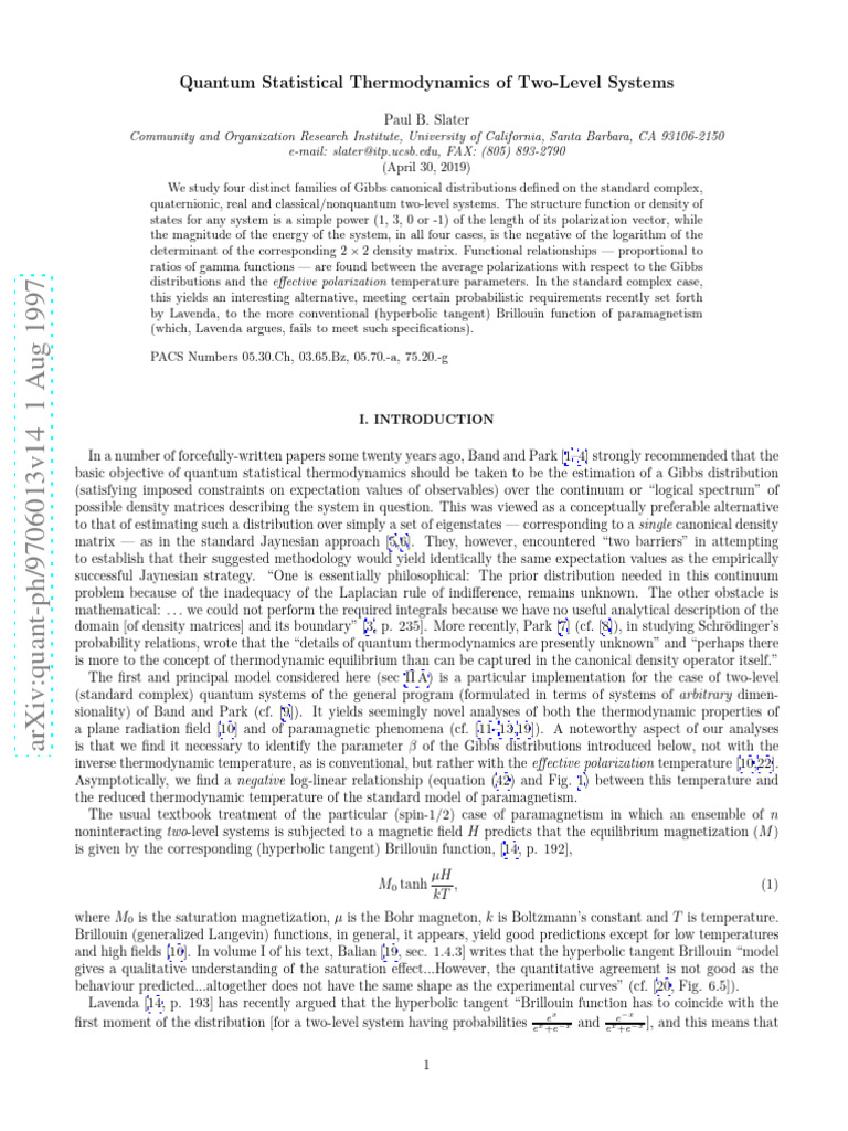 Quantum Thermodynamics in Two-Level Systems | PDF