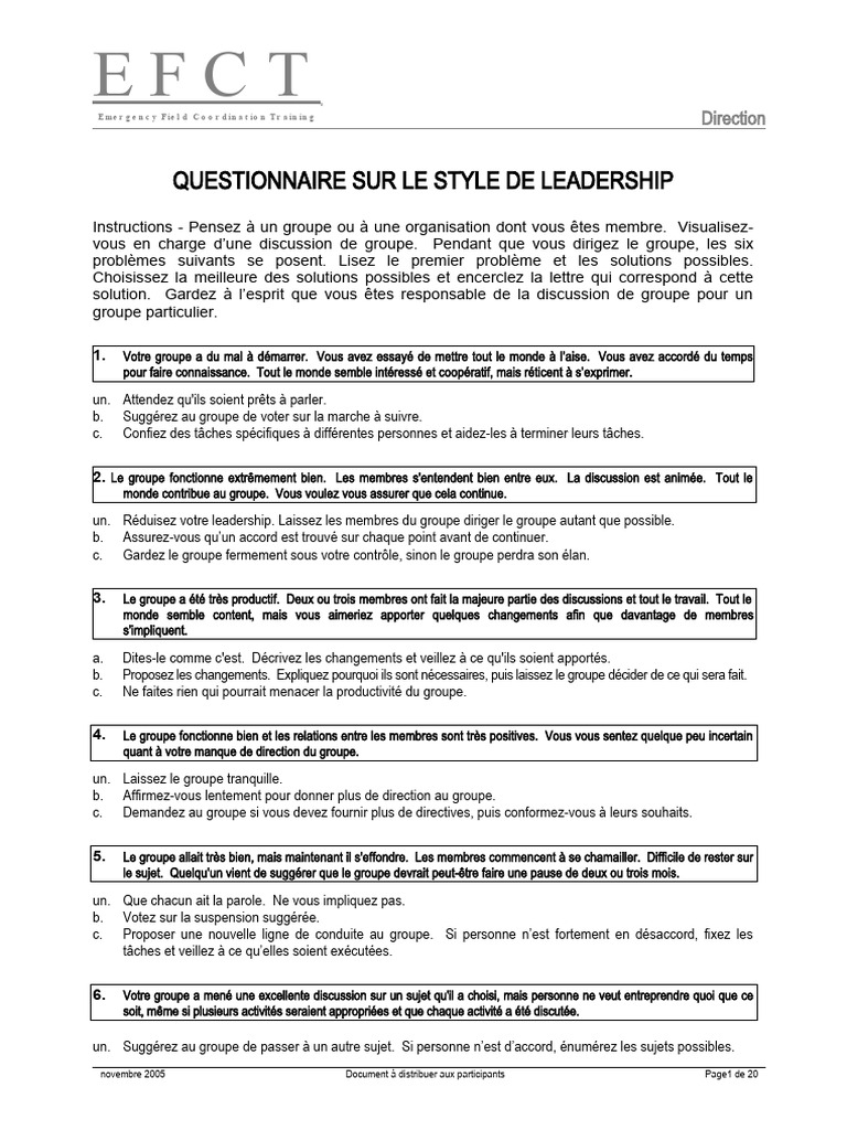 Questionnaire sur le style de leadership | PDF | Direction | Méthode du ...