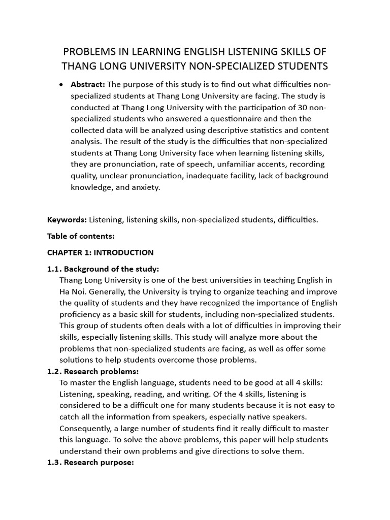 Problems in learning english listening skills of thang long university