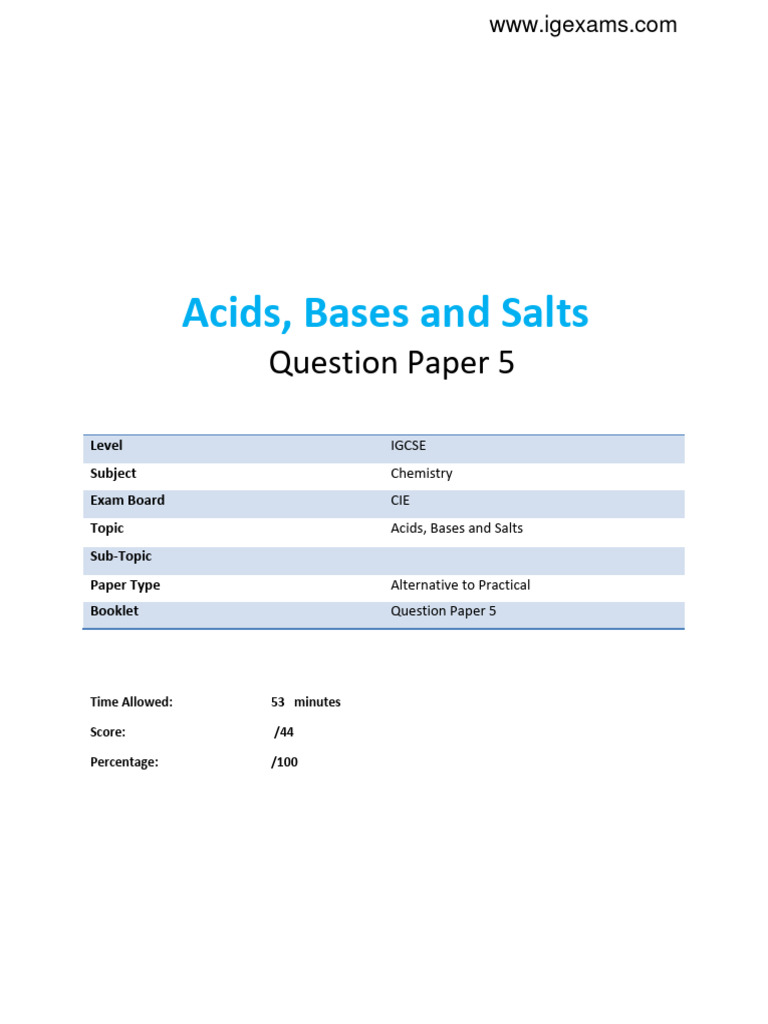 IGCSE Chemistry: Acids & Bases | PDF | Magnesium | Acid