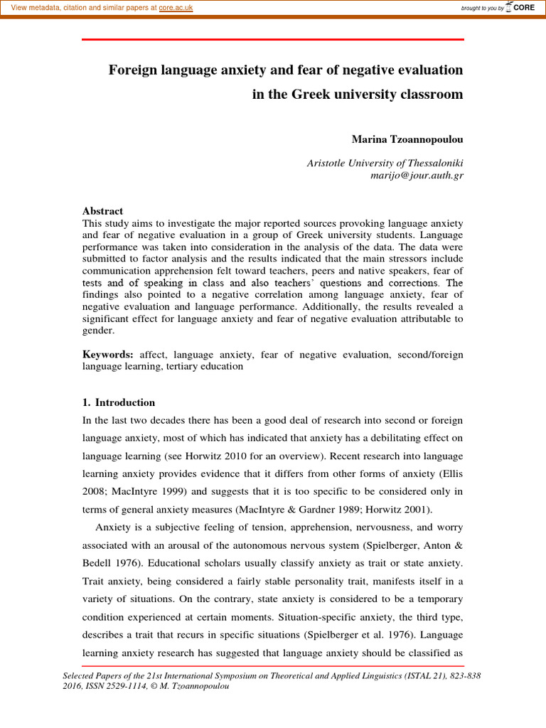 Fear of Negative Evaluation (Scale) PDF