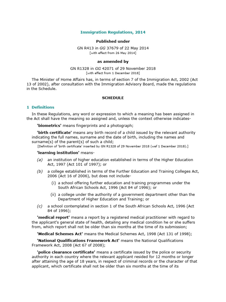 South Africa Immigration Regulations 2014 | PDF | Travel Visa | Legal ...