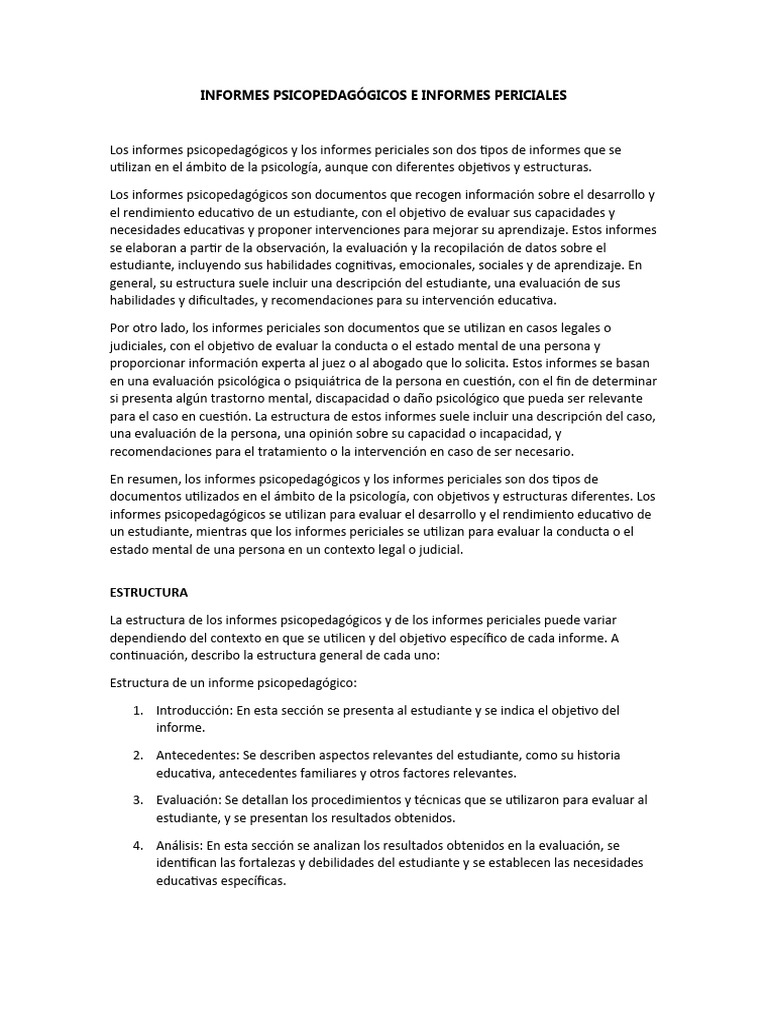 Que Son Los Imformes Psicopedagogicos y Los Informes Periciales Cuales ...