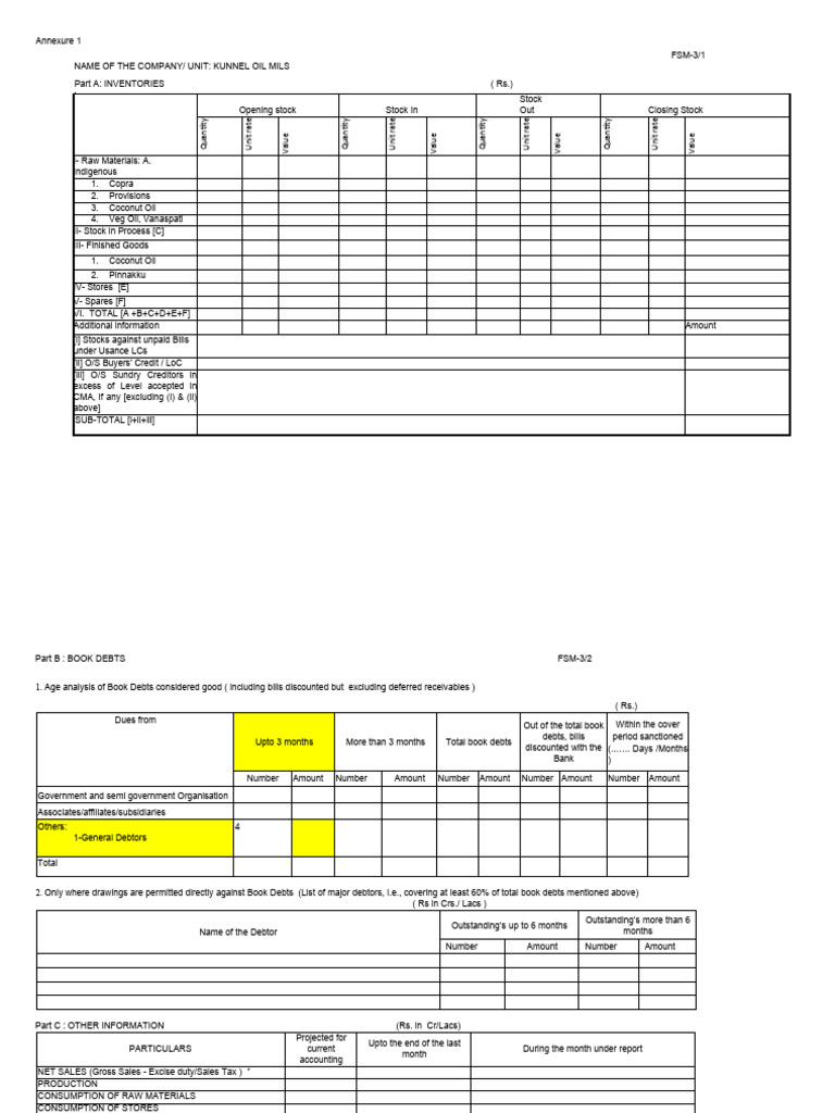 Stock Statement Format for Union Bank | PDF | Valuation (Finance) | Banks