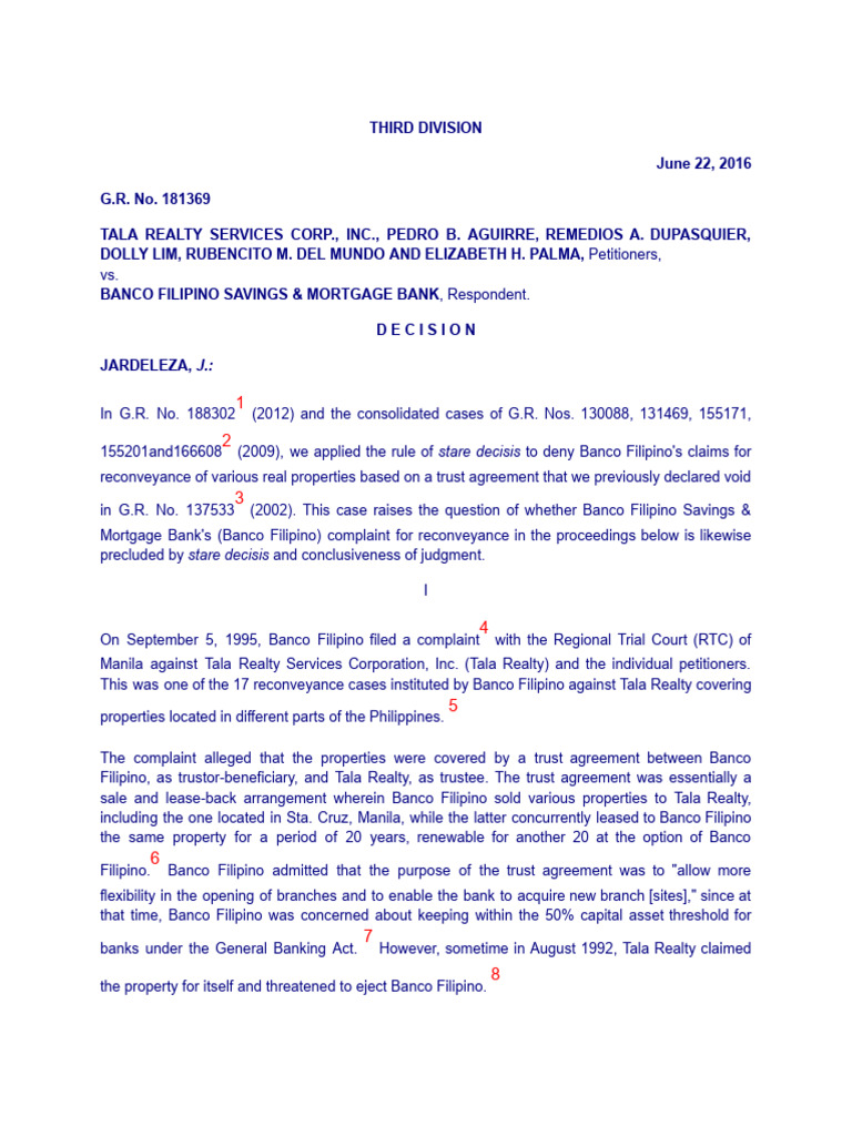 Banco Filipino vs. Tala Realty: Stare Decisis Ruling | PDF | Precedent ...