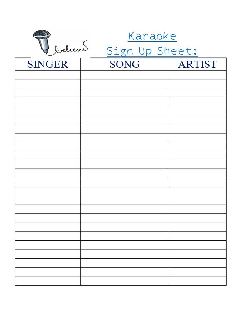 Free Printable Karaoke List Templates