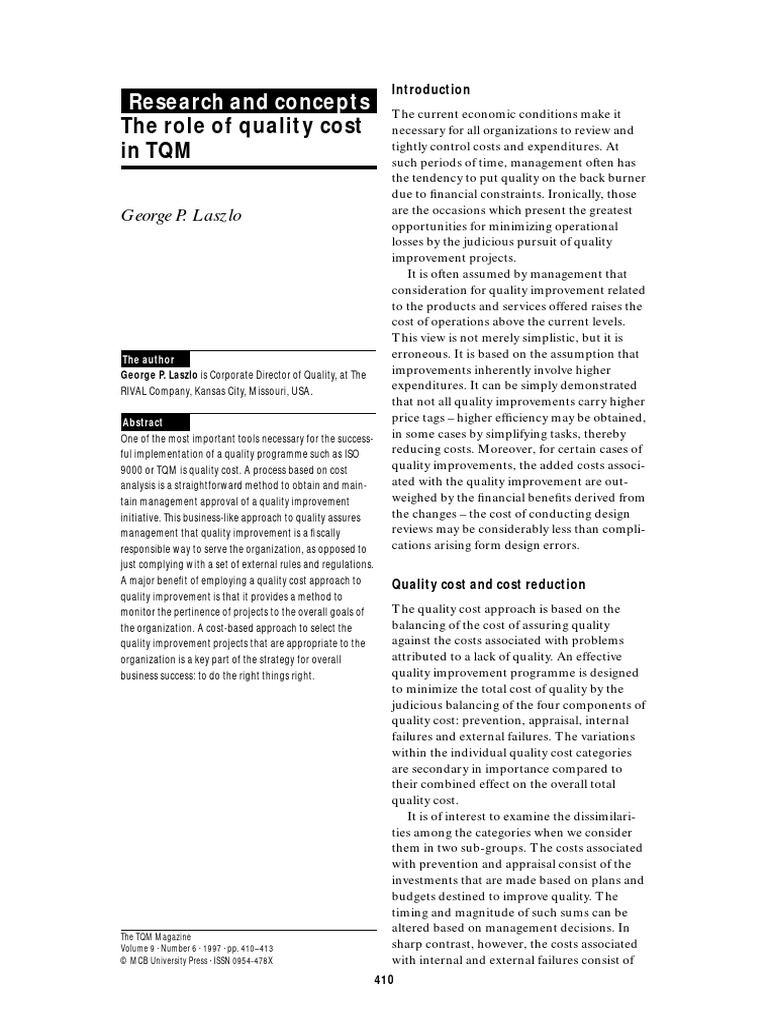 Article 1 Quality Cost PDF Quality Management Shareholder Value