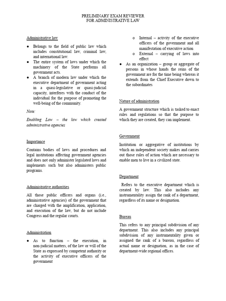 Administrative Law Exam Reviewer Guide | PDF | Administrative Law ...