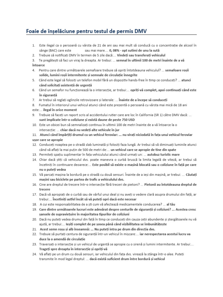 Cheat Sheet DMV | PDF