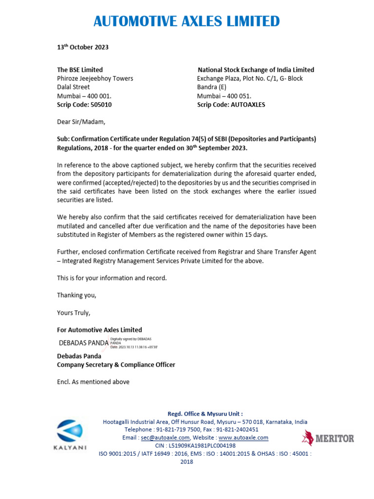 Automotive Axles Limited Meritor PDF Financial Economics