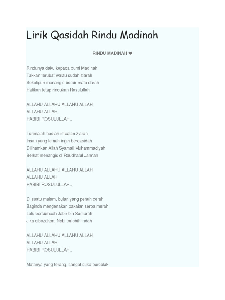 Lirik Qasidah Rindu Madinah | PDF