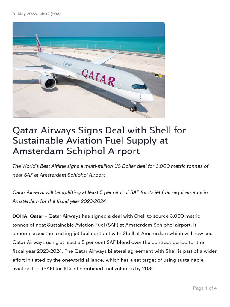 Qatar Airways' SAF Deal with Shell | PDF | Climate Change Mitigation ...