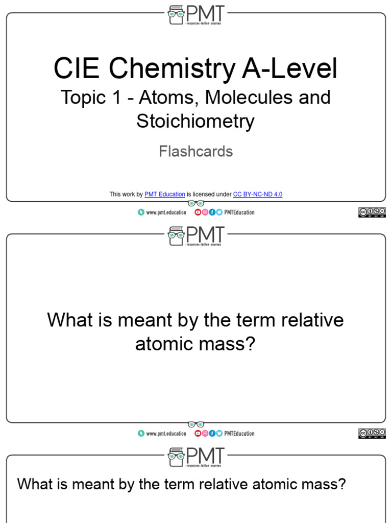 Flashcards Topic 1 Atoms, Molecules and Stoichiometry CIE Chemistry