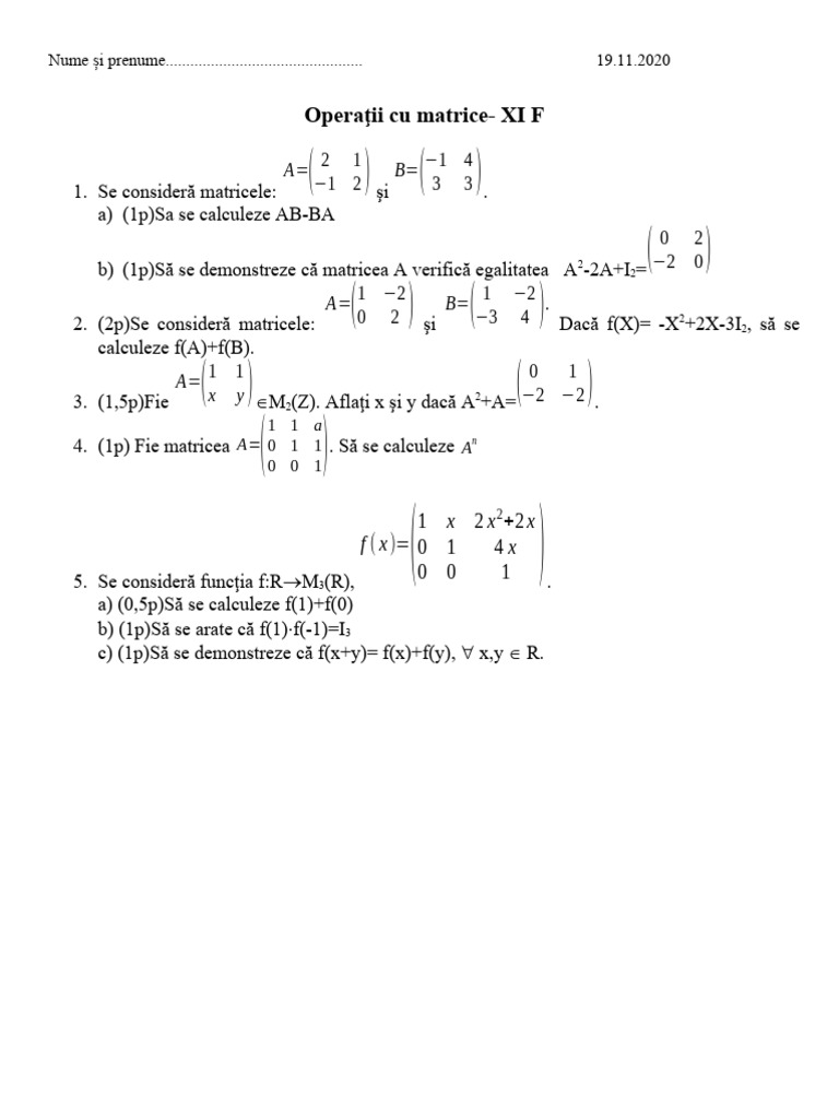 Operatii Cu Matrice Xi F | PDF