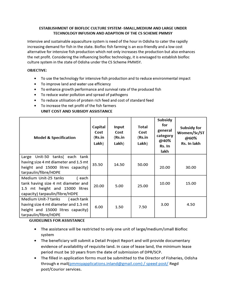 Biofloc Fish Farming Subsidy in Odisha | PDF | Economies