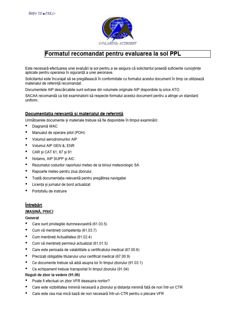SA CAA PPL Test Teren Evaluare | PDF