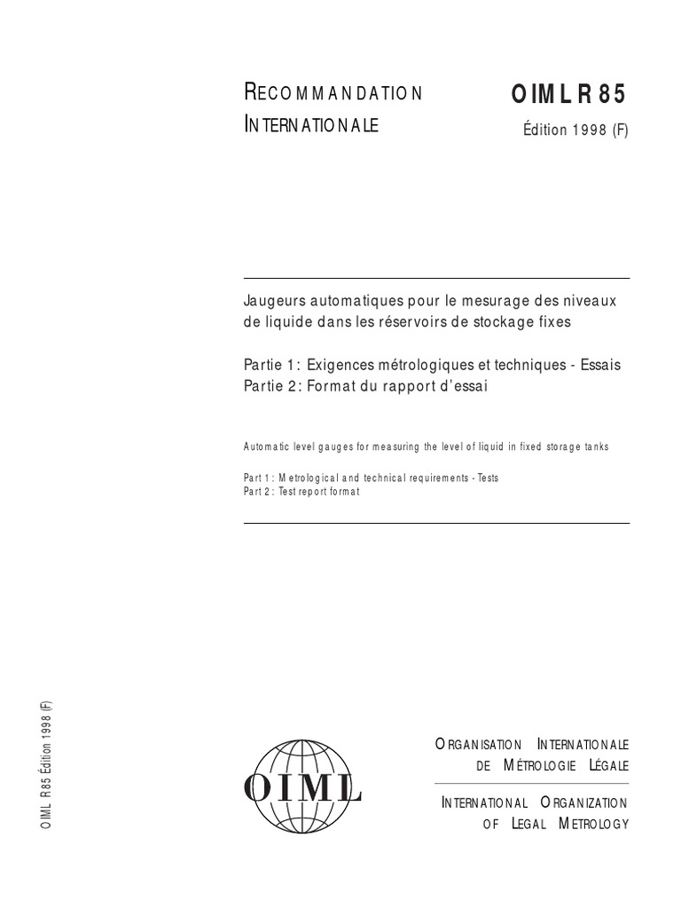 Oiml R 85: Ecommandation Nternationale | PDF | Métrologie