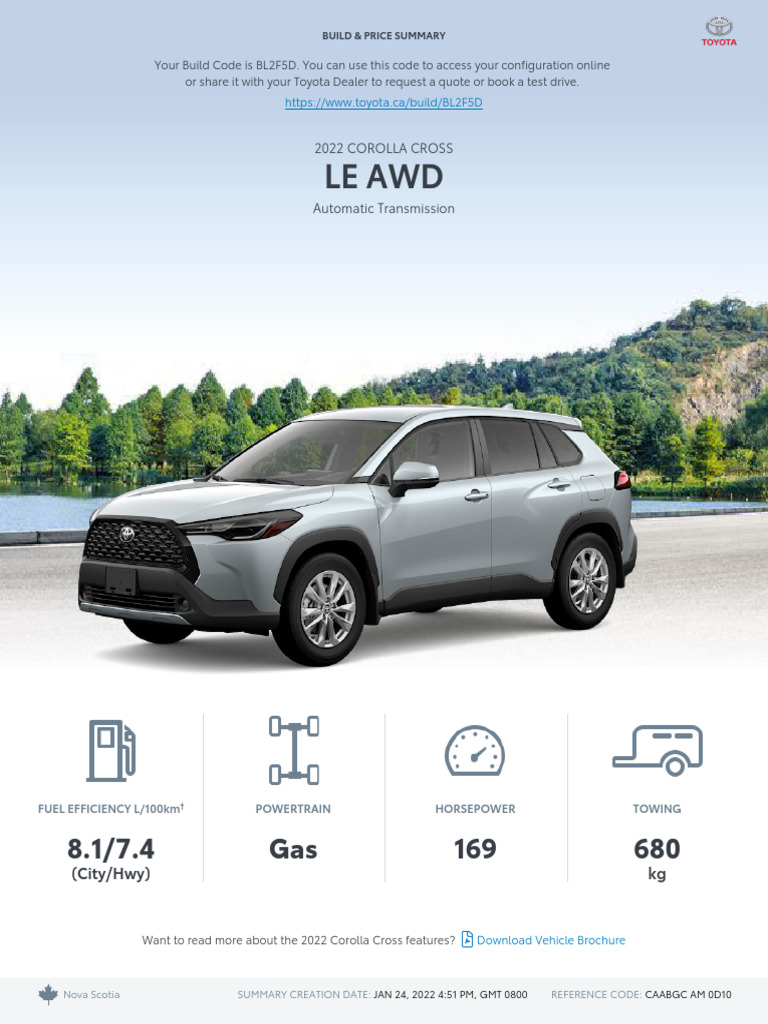 Toyota build and price 2022 corolla cross le awd pdf taxes interest