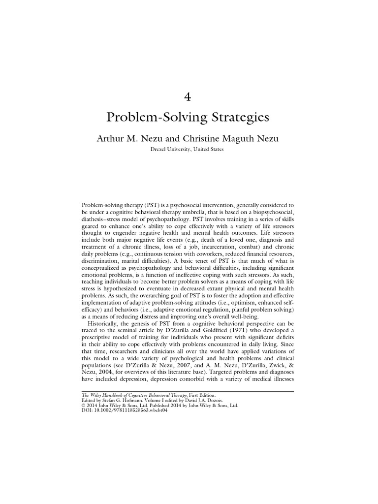 Problem-Solving Therapy Overview | PDF | Cognitive Behavioral Therapy ...