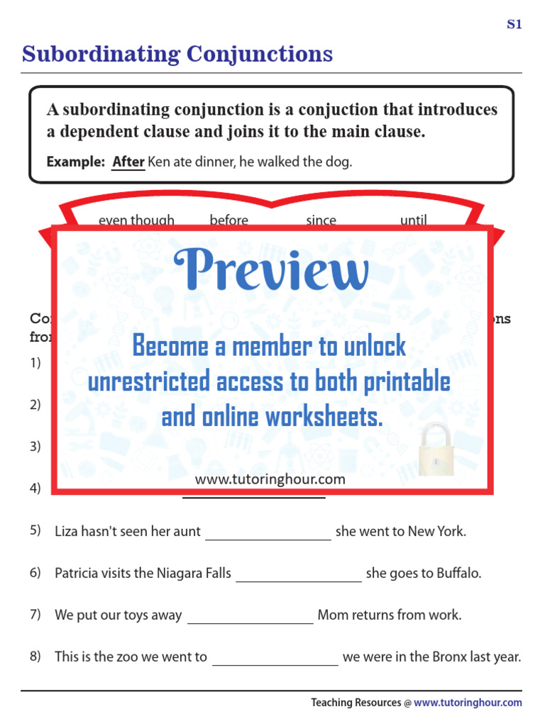 Subordinating Conjunctions Worksheet | PDF