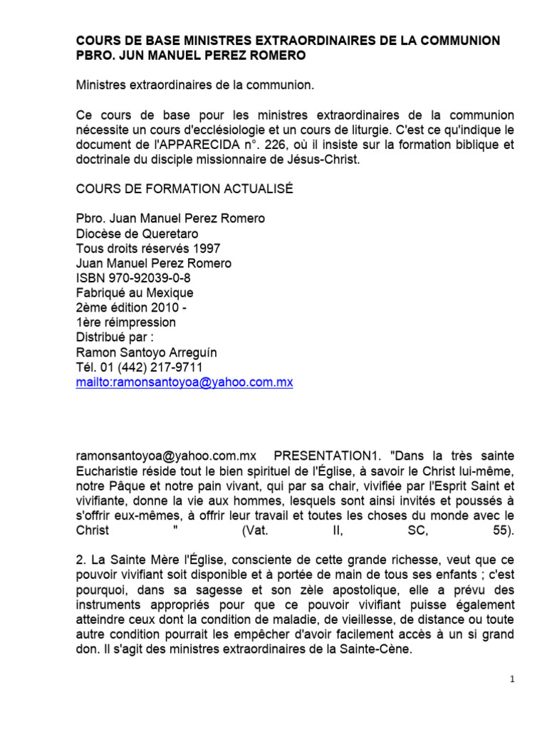 Formation des Ministres de la Communion | PDF | Ordination | Eucharistie