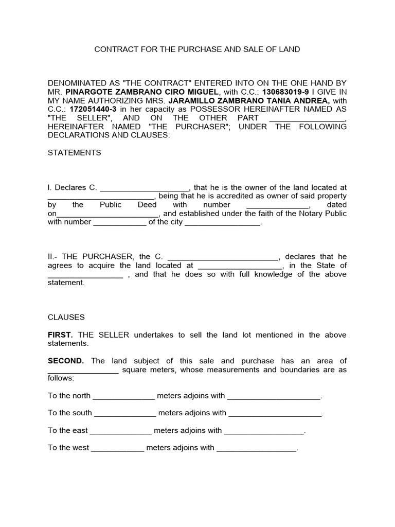Land Purchase Contract Format PDF Prices Real Estate Appraisal