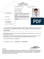 Learner'S Licence: Form 3 (See Rule 3 (A) and 13)