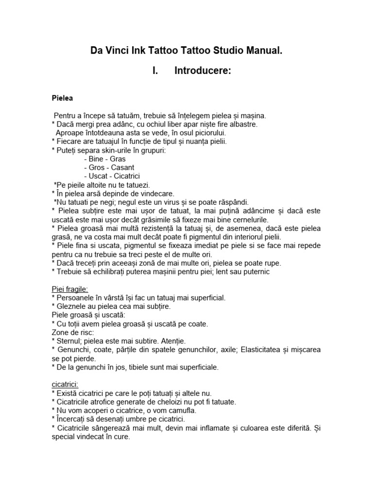 Da Vinci Ink Tattoo Tattoo Studio Manual | PDF